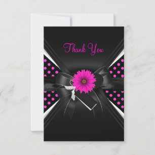 Carte de remerciements Polka Point noir blanc rose