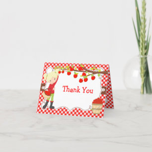 Carte De Remerciements Pomme cueillir Blonde Fille fête d'anniversaire