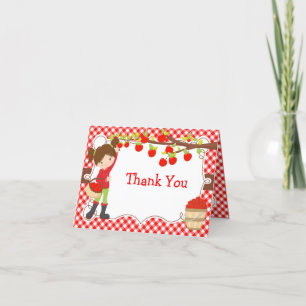 Carte De Remerciements Pomme cueillir Brunette Fille fête d'anniversaire