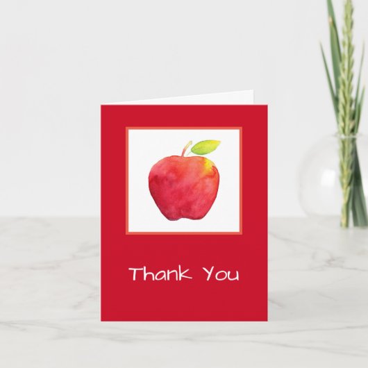 Carte De Remerciements Pomme d'aquarelle rouge (Devant)
