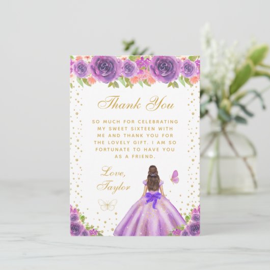 Carte De Remerciements Pomme Florale Brunette Cheveux Princesse Sweet six (Debout devant)