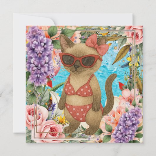 Carte De Remerciements Pool Birthday Party for Cat Lovers (Devant)