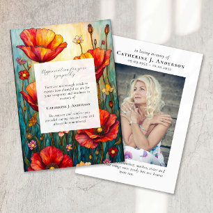 Carte De Remerciements Poppies Floral Photo Sympathy Funeral