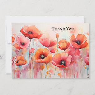 Carte De Remerciements Poppies rouges dans une aquarelle de champ