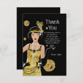 Carte De Remerciements Porte fille 1920 flapper, Art Déco (Devant / Derrière)