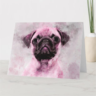 Carte De Remerciements Portrait d'aquarelle de chien Carlin rose 02