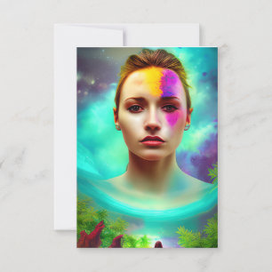 Carte De Remerciements Portrait de femme cachée sur une planète perdue an