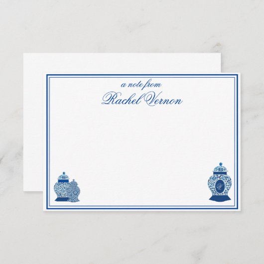 Carte De Remerciements Pot à gingembre en chinoiserie de Versailles Monog (Devant / Derrière)