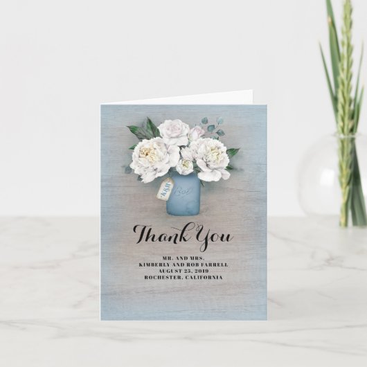 Carte De Remerciements Pot de fleurs bleu poussiéreux peints pour mariage (Devant)