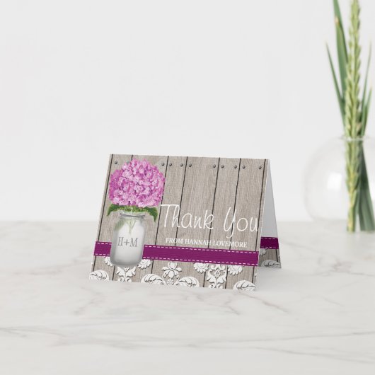 Carte De Remerciements Pot de fleurs en bocal avec monogramme "Hydrangea (Devant)