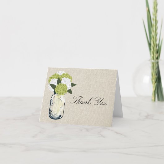 Carte De Remerciements Pot de fleurs en jute et hydrangeas (Devant)