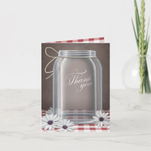 Carte De Remerciements Pot de fleurs en verre à motifs à carreaux rouges