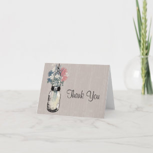 Carte De Remerciements Pot de fleurs sauvages en bois rustique