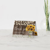 Carte De Remerciements Pot de mariage tournesol en bois de grange rustiqu (Devant)