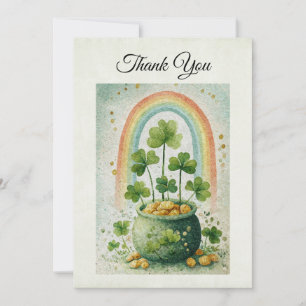 Carte De Remerciements Pot de Monnaie Dorée et Arc-en-Ciel Vintage