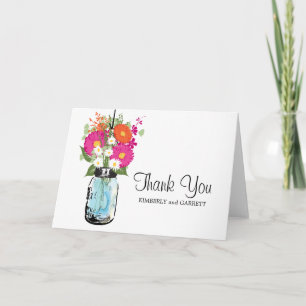Carte De Remerciements Pot en verre Mason bleu rustique et gerber daisies