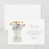 Carte De Remerciements Pot Mason Fleur Sauvage Lettre Main (Devant / Derrière)