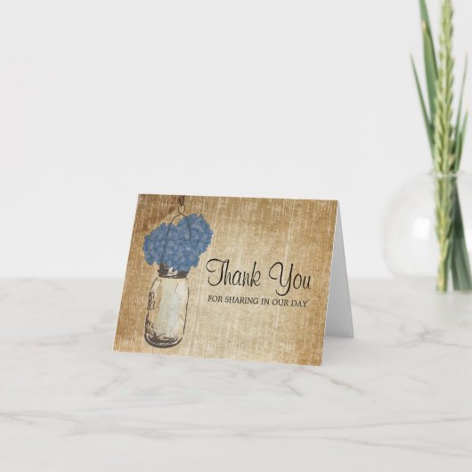 Carte De Remerciements Pot Mason Vintage et Hydrangeas (Devant)