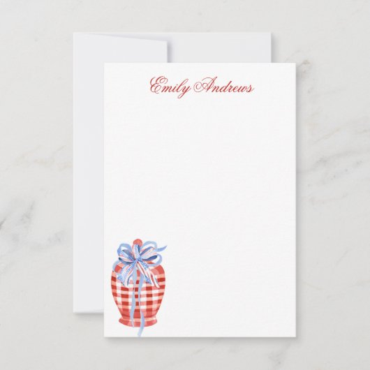 Carte De Remerciements Poterie en gingembre à ruban à carreaux rouges et (Devant)