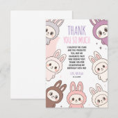 Carte De Remerciements Poupées Fluffées Pastel Bunny à thème Anniversaire (Devant / Derrière)