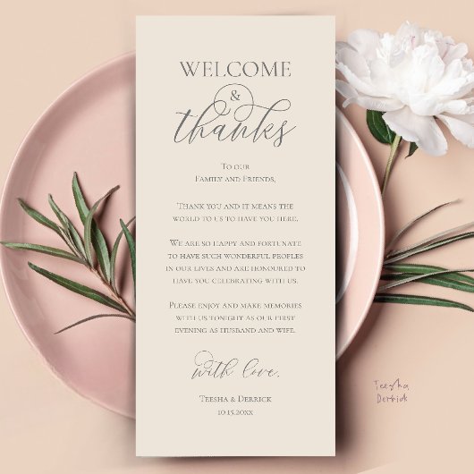 Carte de Remerciements pour le Dîner de Réception