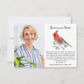 Carte De Remerciements Pour toujours dans nos coeurs Cardinal Bird Photo  (Devant)