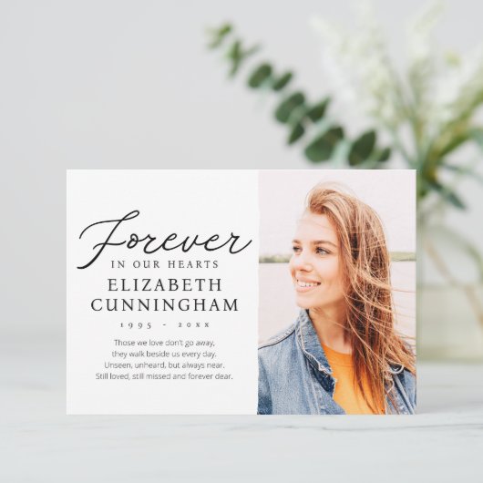 Carte De Remerciements Pour toujours dans nos coeurs Photo commémorative  (Debout devant)