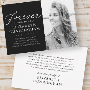 Carte De Remerciements Pour toujours dans nos coeurs Photo commémorative 