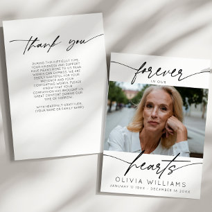 Carte De Remerciements Pour toujours dans nos cœurs Simple Script Photo F