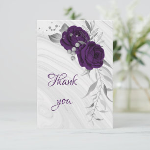 Carte De Remerciements pourpre royal argent floral gris