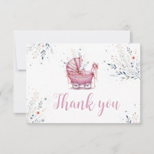 Carte De Remerciements Poussette Rose (Devant)