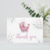 Carte De Remerciements Poussette Rose (Debout devant)