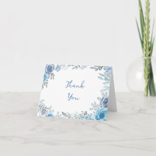 Carte De Remerciements Poussiéreux Bleu Romantique Floral Photo Plié Merc
