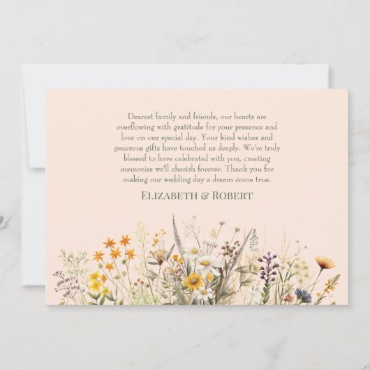 Carte De Remerciements Prairie de Fleurs Sauvages Mariage Duvet de Pêche (Dos)