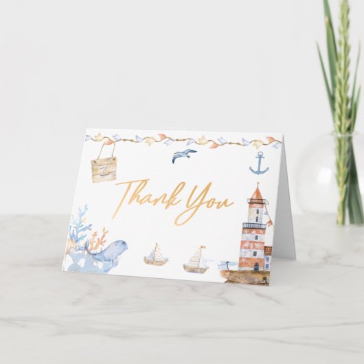 Carte De Remerciements Premier anniversaire Boys Nautical Blue Lighthouse (Devant)