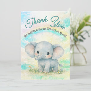 Carte De Remerciements Premier Anniversaire de l'Éléphant Arc-en-Ciel Béb