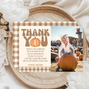 Carte De Remerciements Premier anniversaire de Little Pumpkin Gingham aut