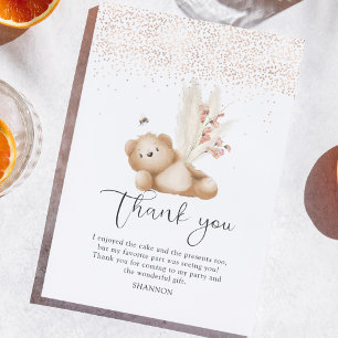 Carte De Remerciements Premier anniversaire de l'ours et de l'abeille