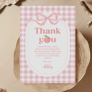 Carte De Remerciements Premier anniversaire de Peach En vichy rose