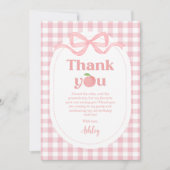 Carte De Remerciements Premier anniversaire de Peach En vichy rose (Devant)