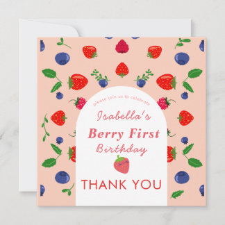 Carte De Remerciements Premier anniversaire de Strawber Berry