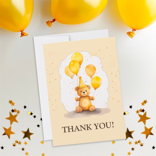 Carte De Remerciements Premier anniversaire ours couleur jaune neutre pou