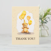 Carte De Remerciements Premier anniversaire ours couleur jaune neutre pou (Debout devant)