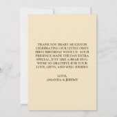 Carte De Remerciements Premier anniversaire ours couleur jaune sans disti (Dos)