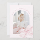 Carte De Remerciements Premier anniversaire ruban rose (Devant)