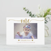 Carte De Remerciements Premier Anniversaire Simple Photo Élégante (Debout devant)