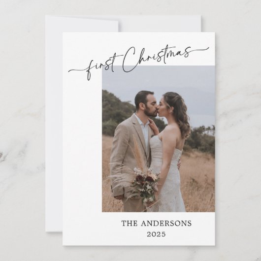 Carte De Remerciements Premier Noël Script 2 Photos Mariage Noël (Devant)