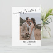 Carte De Remerciements Premier Noël Script 2 Photos Mariage Noël (Debout devant)