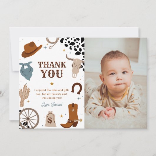 Carte De Remerciements Premier Rodeo Wild West Boy Photo d'anniversaire (Devant)