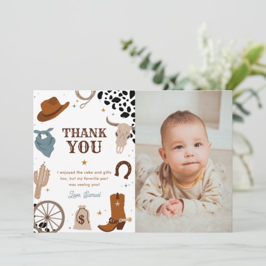Carte De Remerciements Premier Rodeo Wild West Boy Photo d'anniversaire (Debout devant)